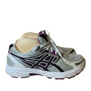 ASICS Gel Contend T2F9N White Silver & Purple Lace Up Running Shoes Sz 9